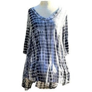 Saint Tropez West Womens Blouse V Neck Tie Dye Black/White Size XL